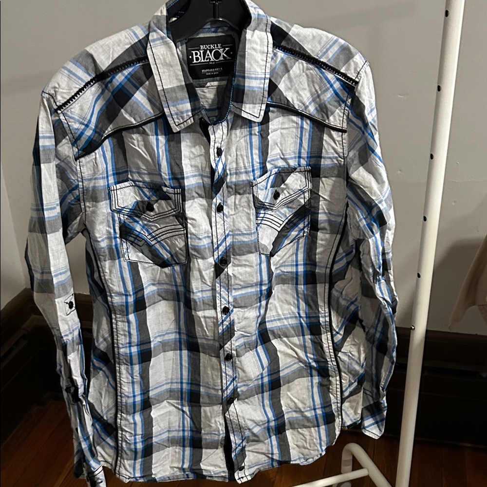 Buckle Black and Blue Plaid Casual Shirt